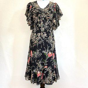 Anthropologie Silk Floral 1920s Style Dress & Slip